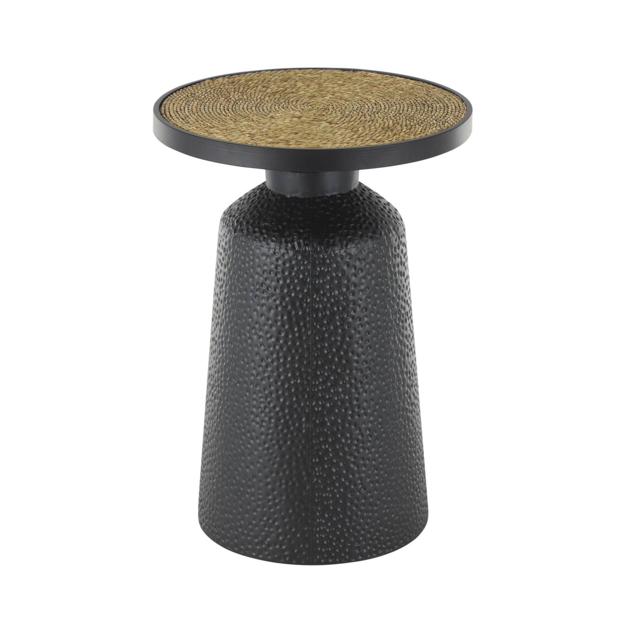 22.25" Black Metal Handmade Accent Table with Rope Tabletop